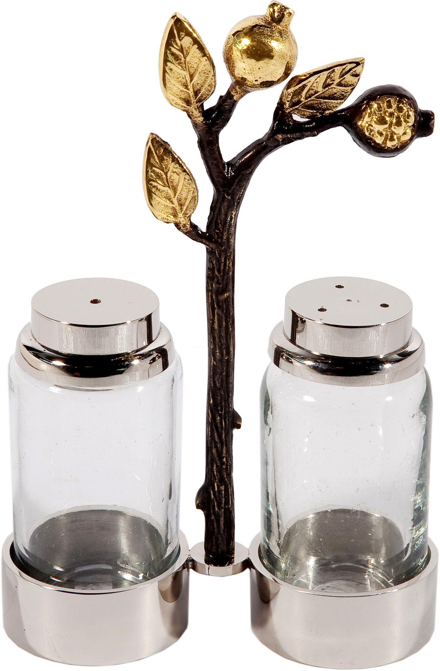 Glass Salt and Pepper Shaker Set with Pomegranate Branch Holder