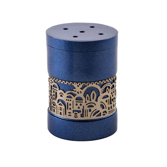 Anodized Aluminum Salt Shaker - Jerusalem Design - Blue