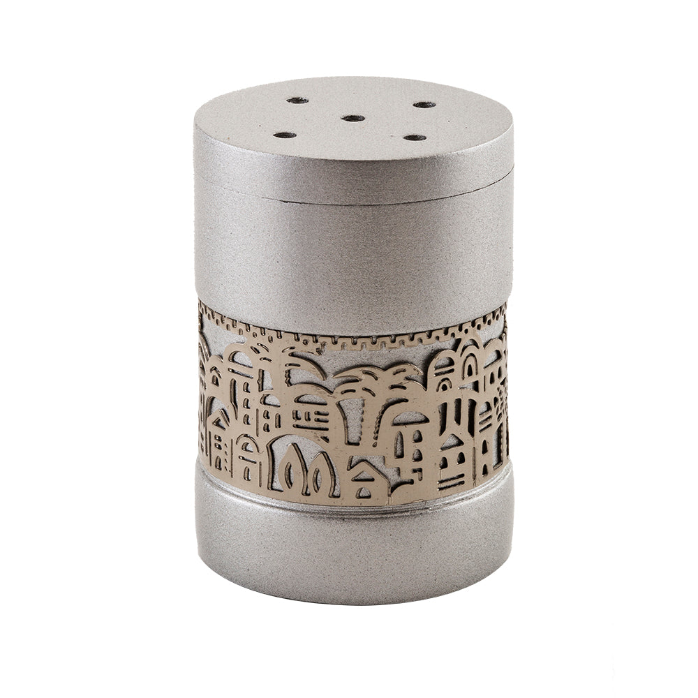 Anodized Aluminum Salt Shaker - Jerusalem Design - Silver