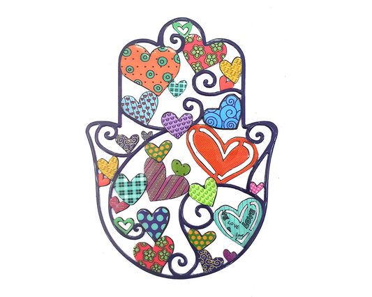 Metal Hamsa Wall Decor with Vibrant Illustrations - Medium - Hearts