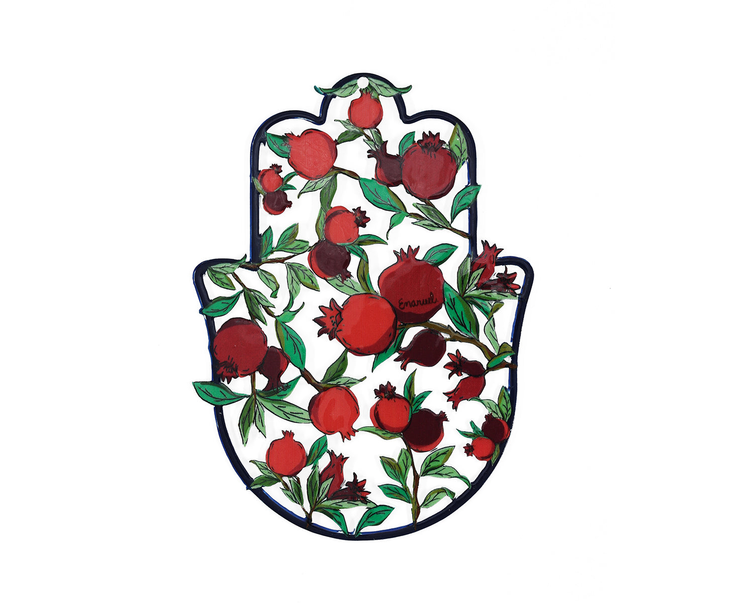 Metal Hamsa Wall Decor with Vibrant Illustrations - Medium - Pomegranates