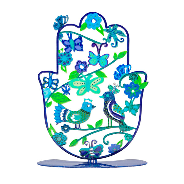 Small Standing Hamsa - Birds - Blue