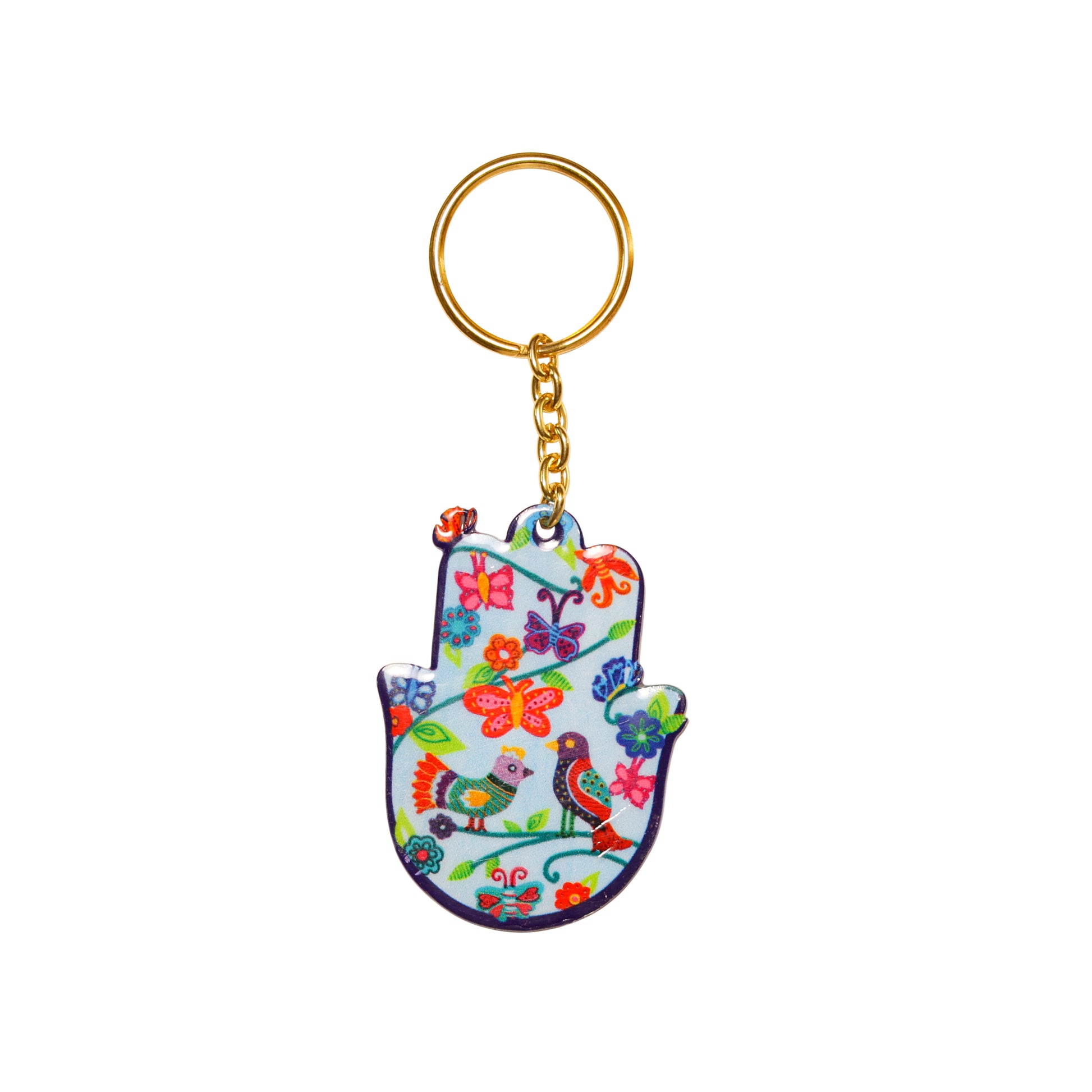 Metal Hamsa Hand Keychain Charm - 1.7" - Birds & Butterflies