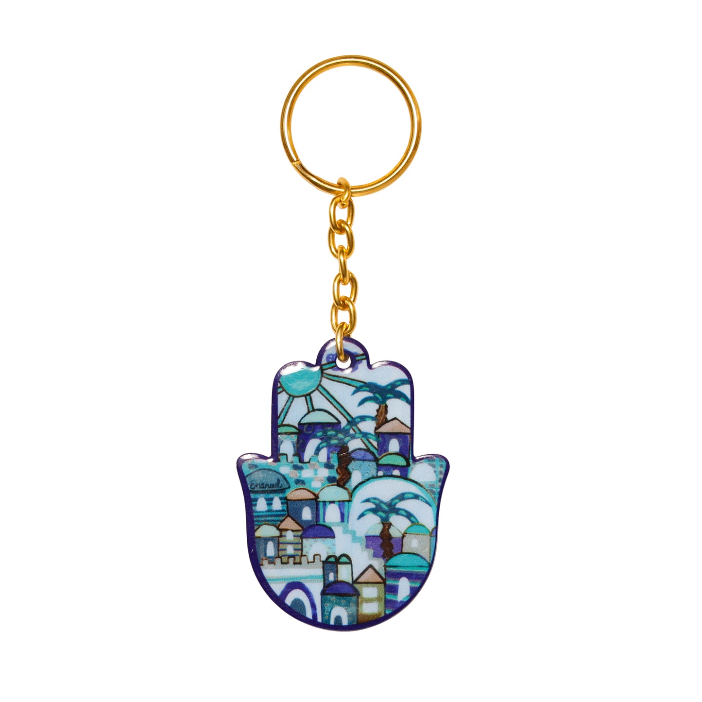 Metal Hamsa Hand Keychain Charm - 1.7"