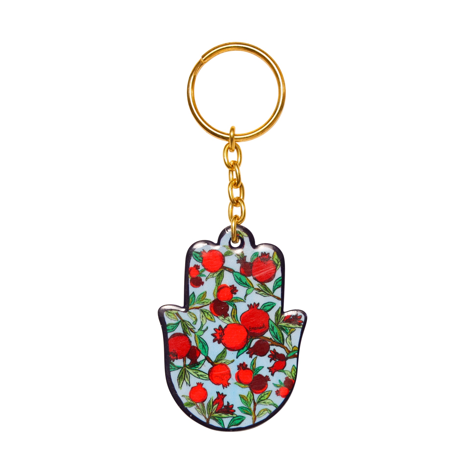 Metal Hamsa Hand Keychain Charm - 1.7" - Pomegranates