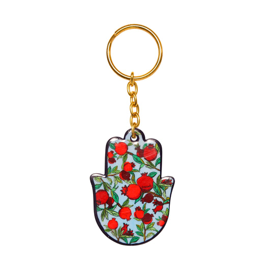 Metal Hamsa Hand Keychain Charm - 1.7" - Pomegranates