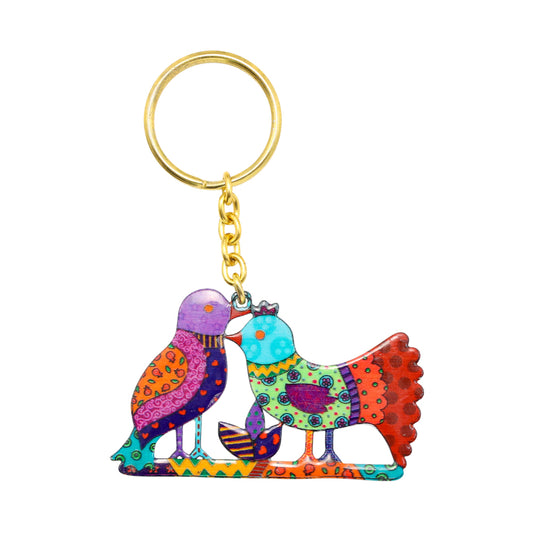 Metal Hamsa Hand Keychain Charm - 1.7" - Birds