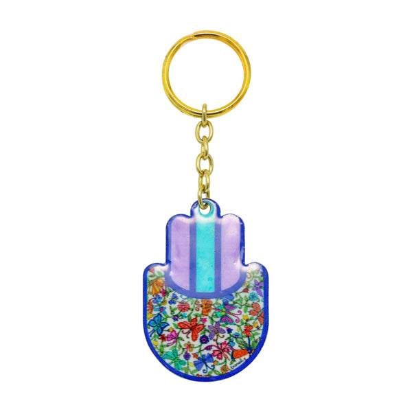 Metal Hamsa Hand Keychain Charm - 1.7" - Flowers