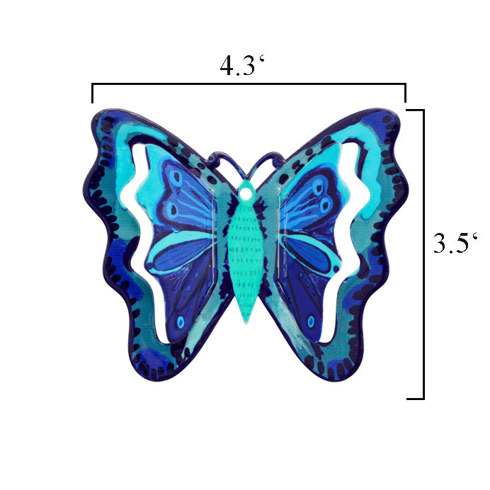 Small Metal Butterfly Wall Hanging 3.5" x 4.3", Shades of Blue