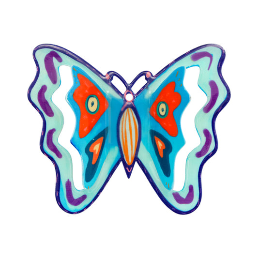 Colorful Metal Butterfly Wall Hanging - Medium - 5.9" x 6.7", Orange & Blue