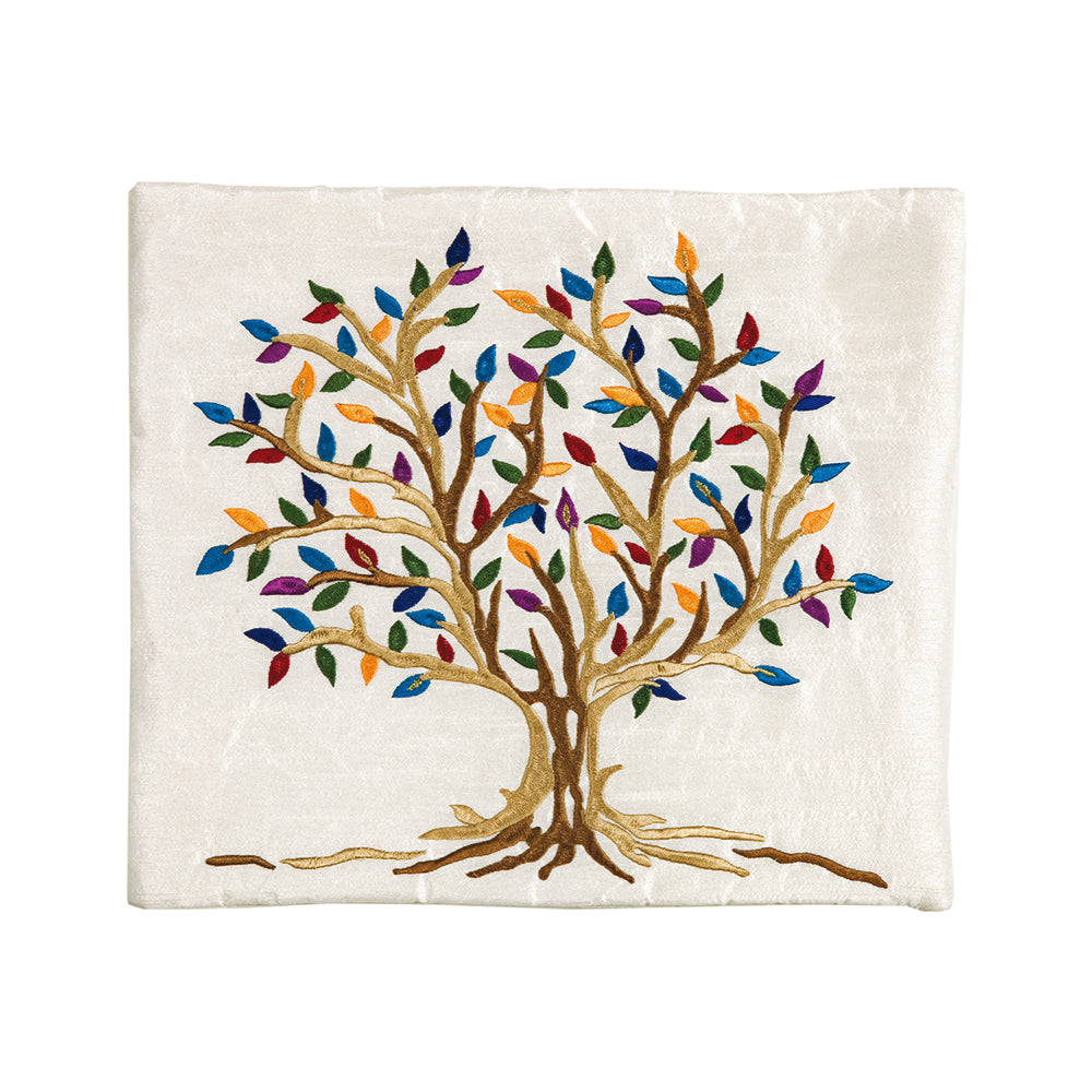 Embroidered Silk Tallit Set - Multicolor Tree of Life Design