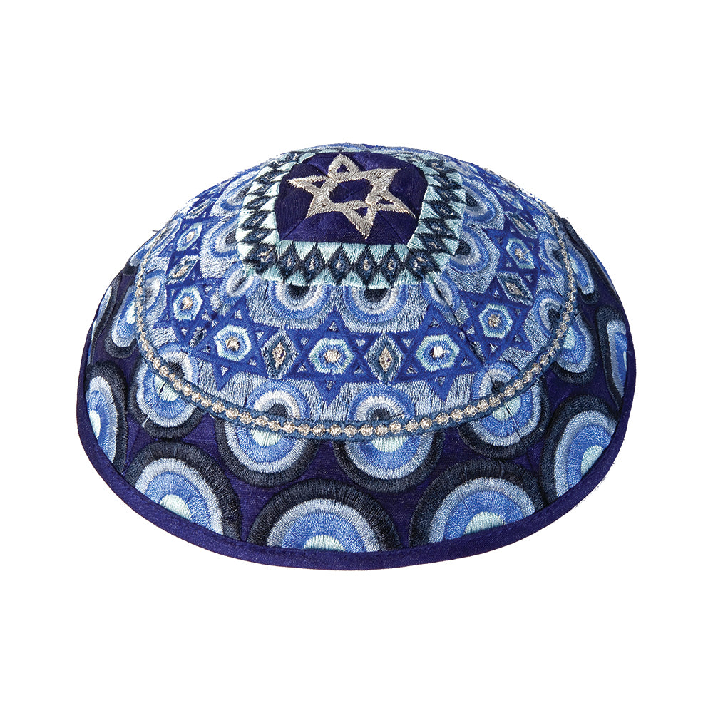 Embroidered Magen David Tallit Set - Blue Rainbows