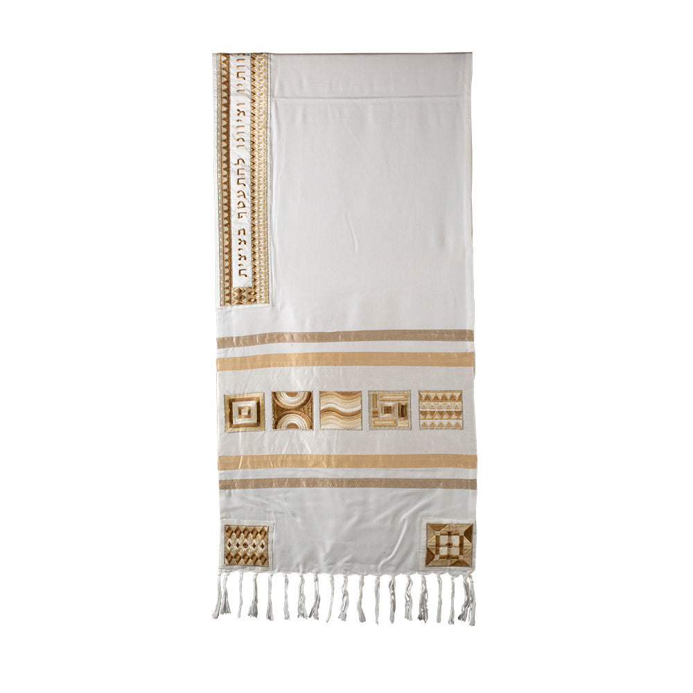 Silk Embroidered Tallit Set - Geometric Square Design