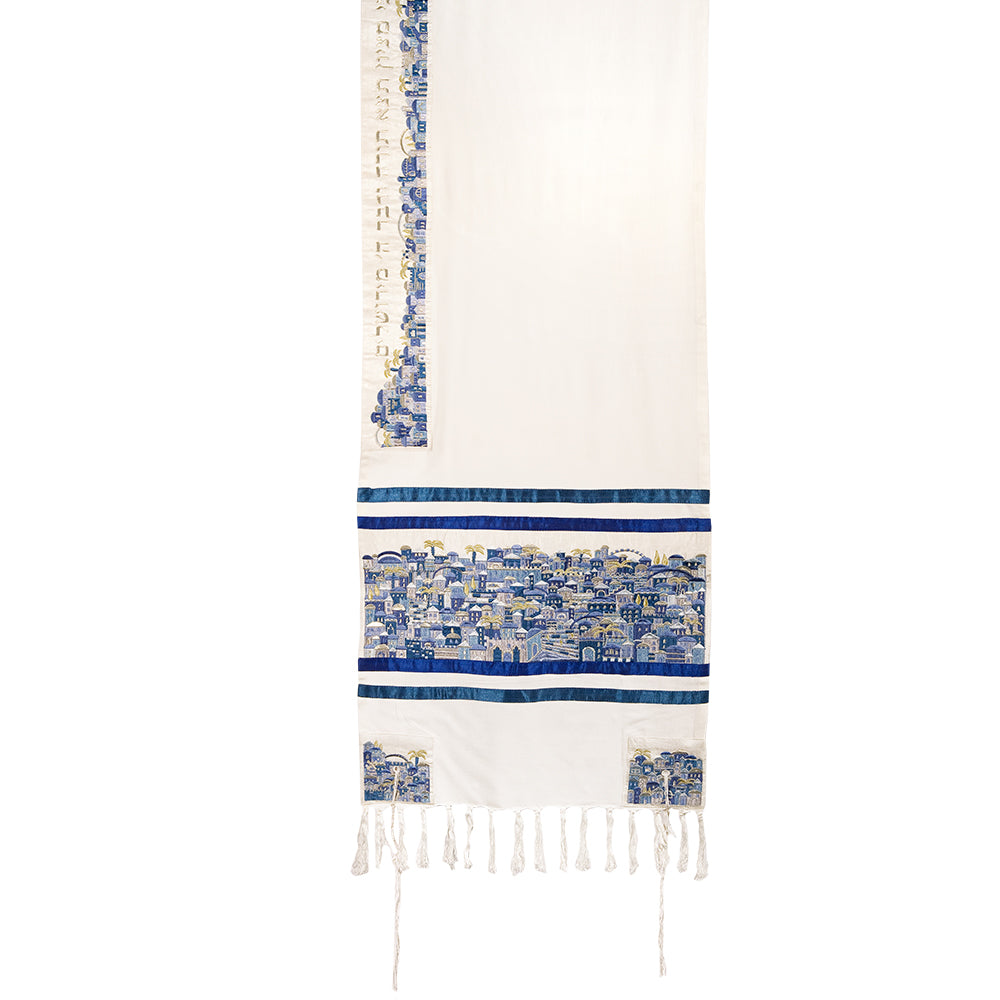 Luxurious Jerusalem Embroidered Tallit Set - Blue