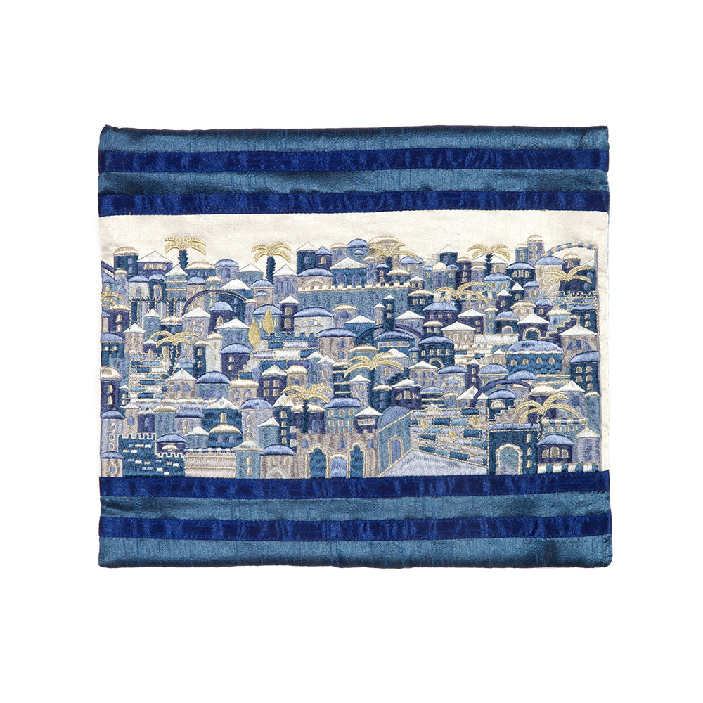 Luxurious Jerusalem Embroidered Tallit Set - Blue