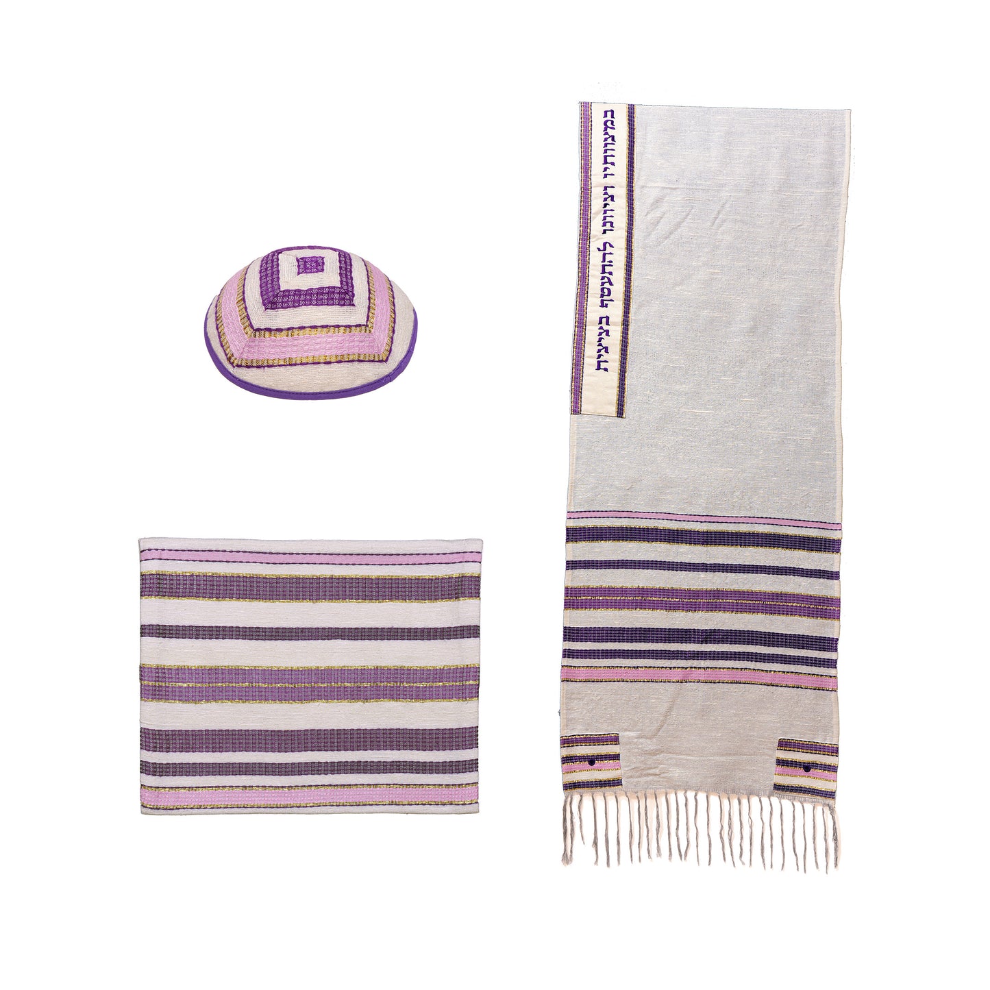 Gray and Pink Tallit Set