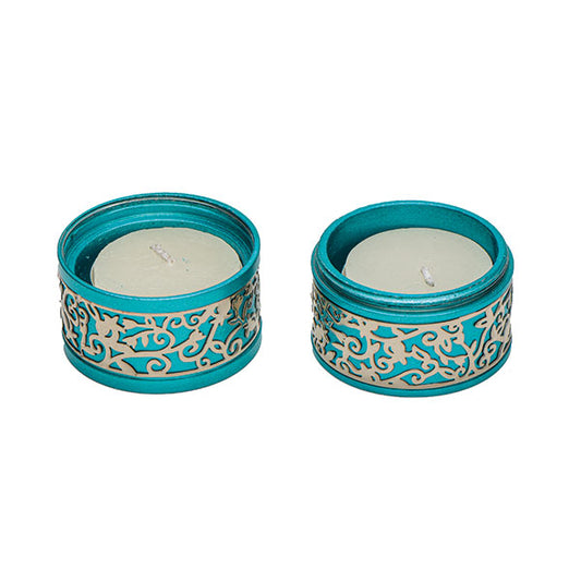 Compact Travel Shabbat Candle Holders - Turquoise