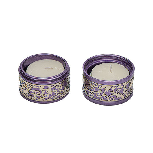 Compact Travel Shabbat Candle Holders - Purple