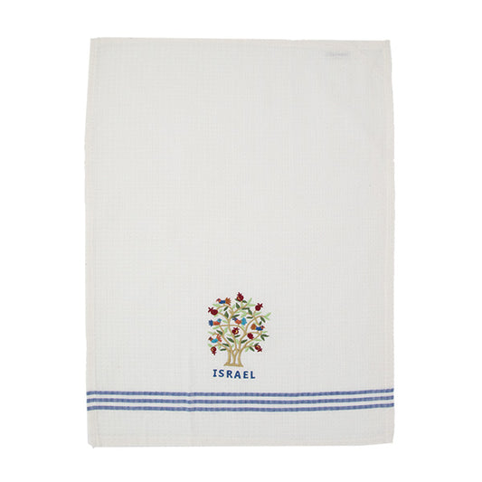 Embroidered Hand Washing Towel - Tree of Life - White