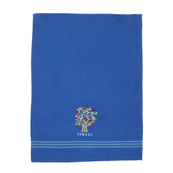Embroidered Hand Washing Towel - Tree of Life - Blue