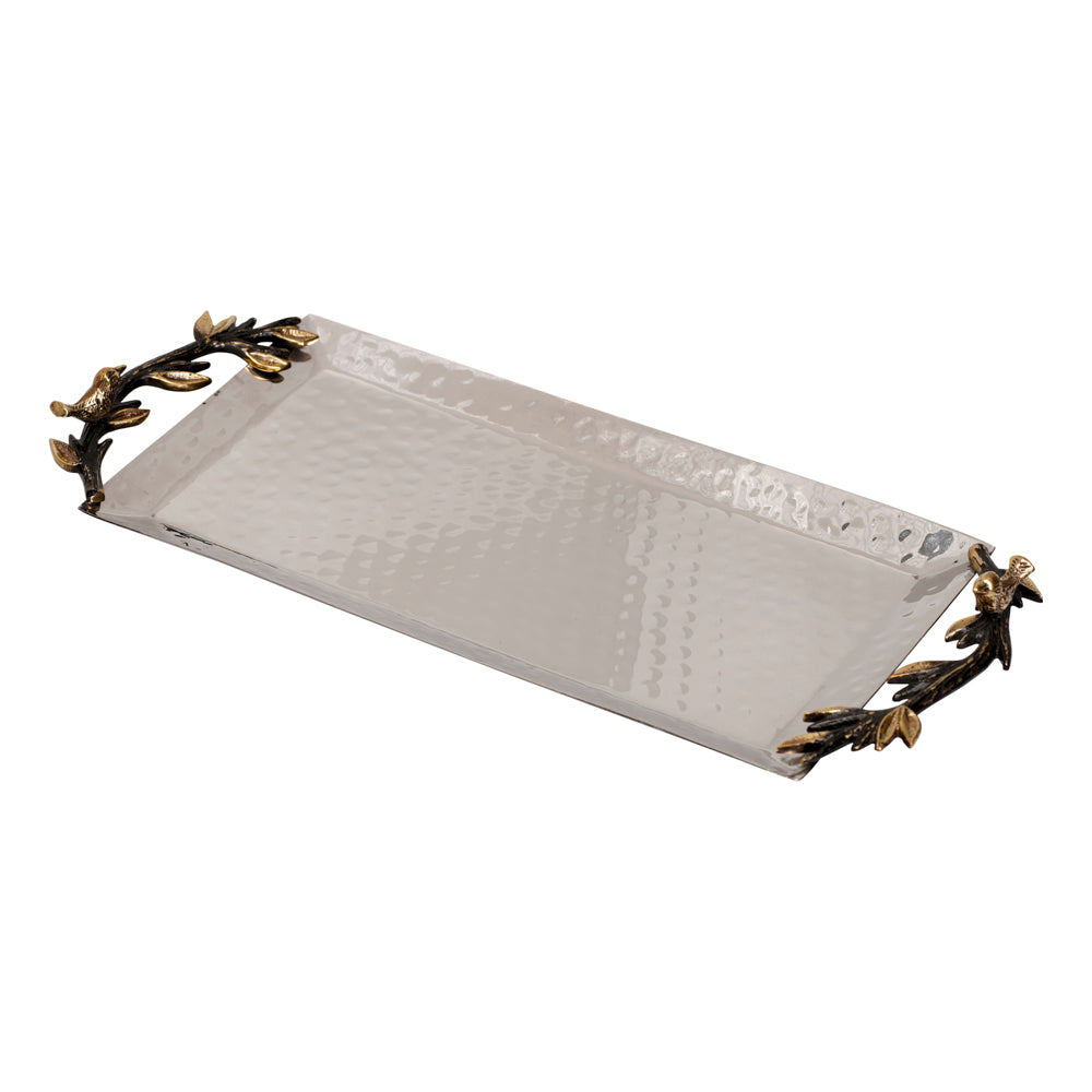 Decorative Stainless Steel Serving Tray with Tree of Life Handles 4.7" X 9.5"