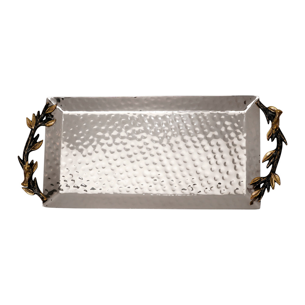 Decorative Stainless Steel Serving Tray with Tree of Life Handles 4.7" X 9.5"