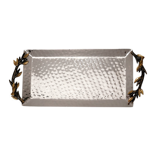 Decorative Stainless Steel Serving Tray with Tree of Life Handles 4.7" X 9.5"