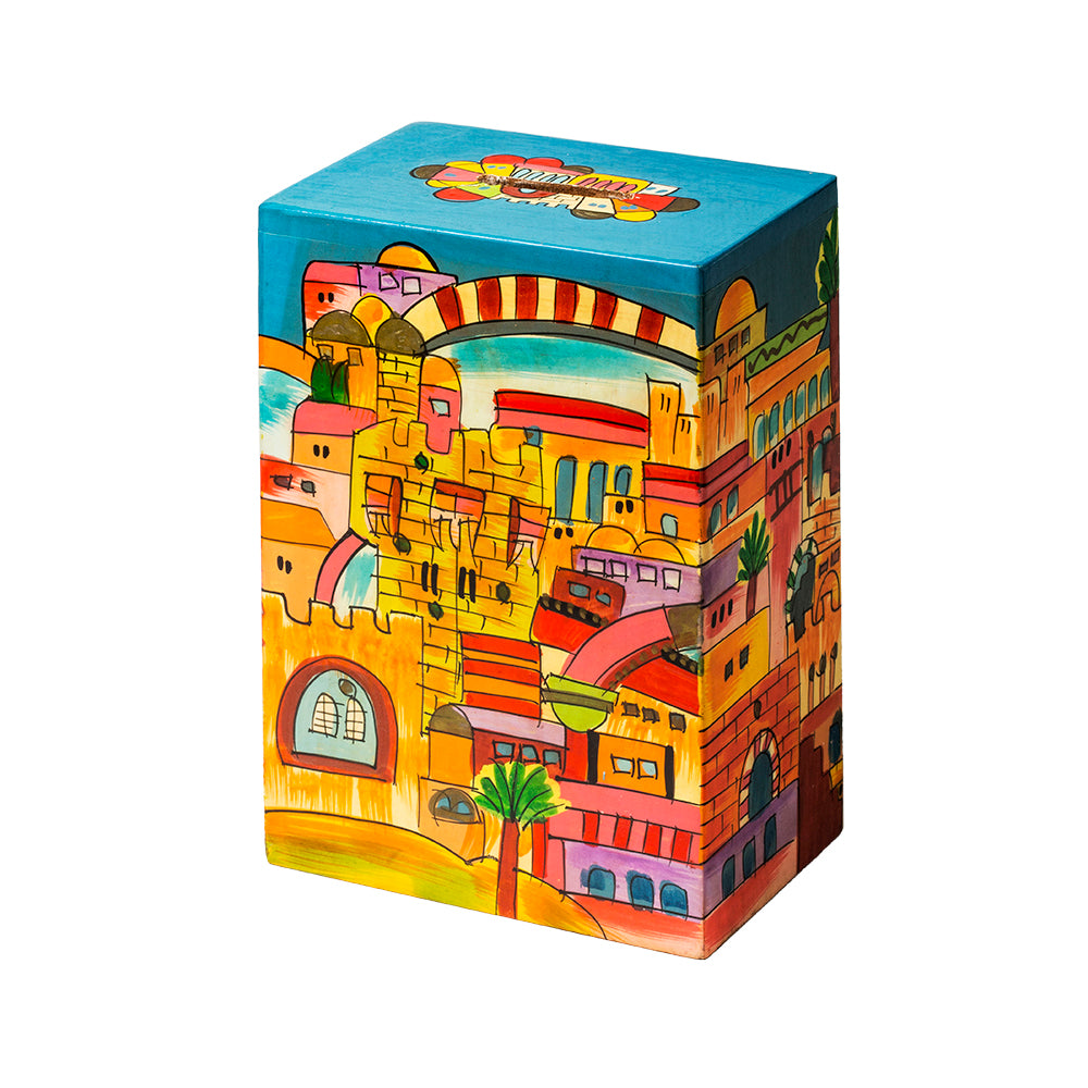 Hand-Painted Wooden Tzedakah Box – Jerusalem