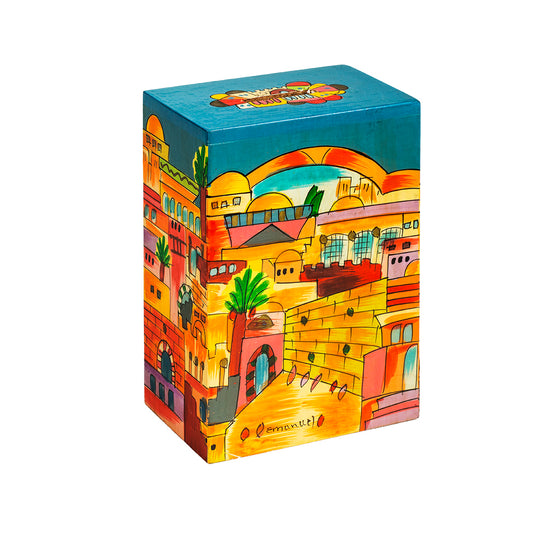 Hand-Painted Wooden Tzedakah Box – Jerusalem