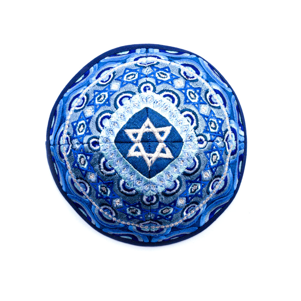 Embroidered Kippah - Rainbow and Star of David