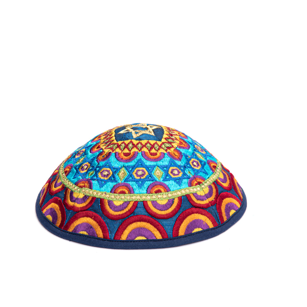 Embroidered Kippah - Rainbow and Star of David