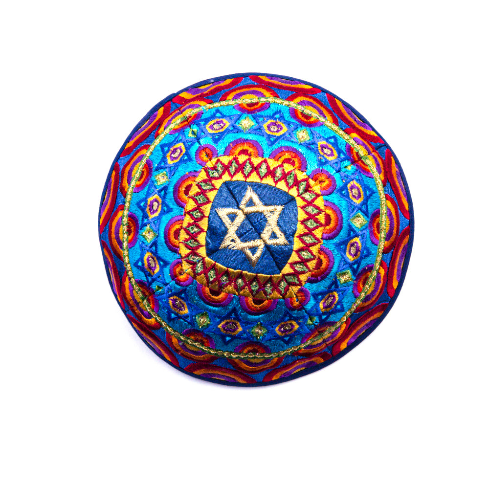 Embroidered Kippah - Rainbow and Star of David