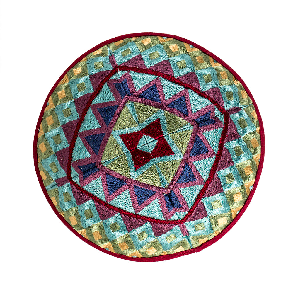 Premium Embroidered Kippah - Colorful Mosaic