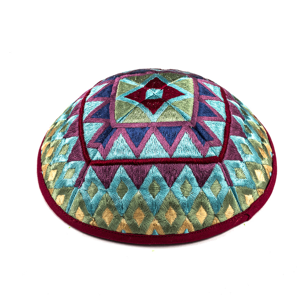 Premium Embroidered Kippah - Colorful Mosaic