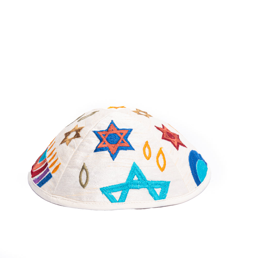 Embroidered Kippah - Hannukah Menorahs