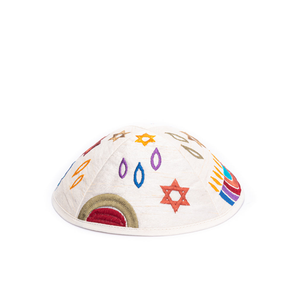 Embroidered Kippah - Hannukah Menorahs