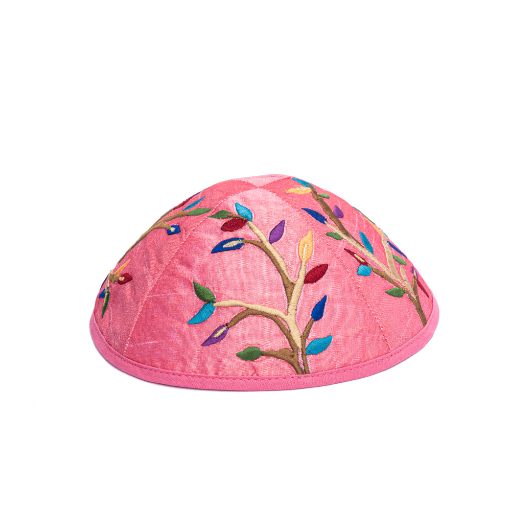 Embroidered Kippah - Tree of Life - Pink
