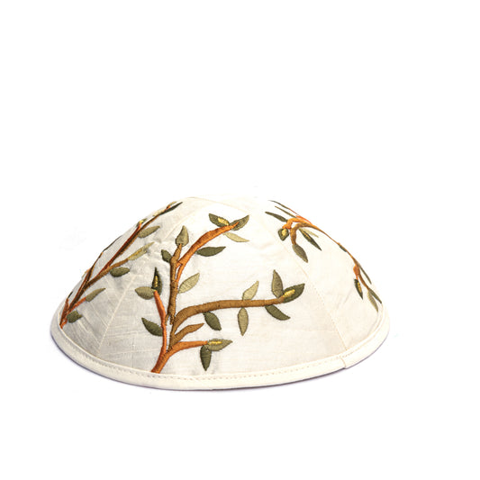 Embroidered Kippah - Tree of Life - Natural