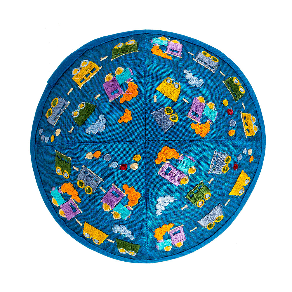 Children’s Kippah – Colorful Train Embroidery