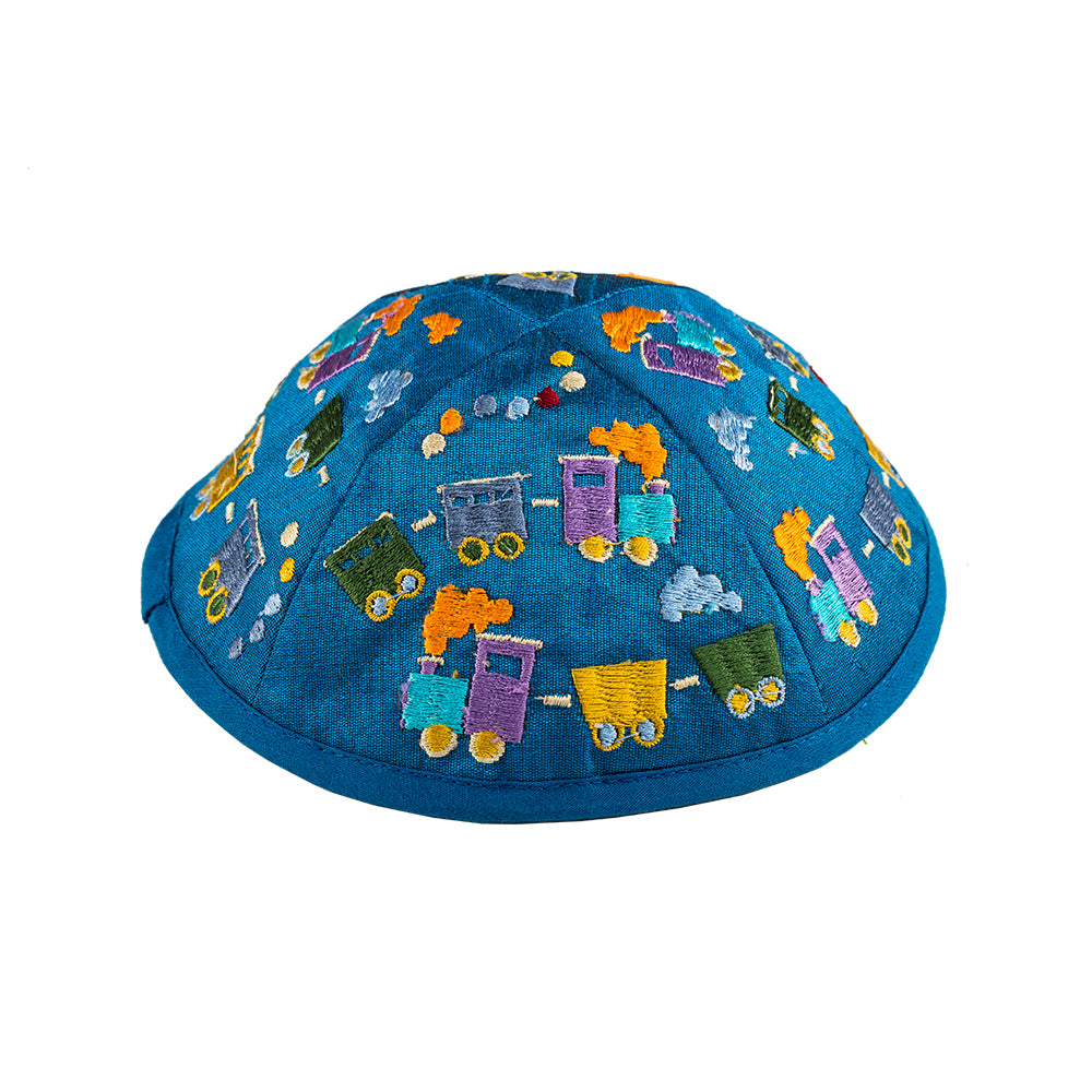 Children’s Kippah – Colorful Train Embroidery - Blue