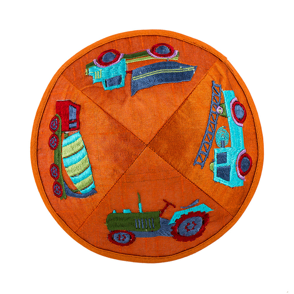 Children’s Kippah – Tractors and Trucks Embroidery