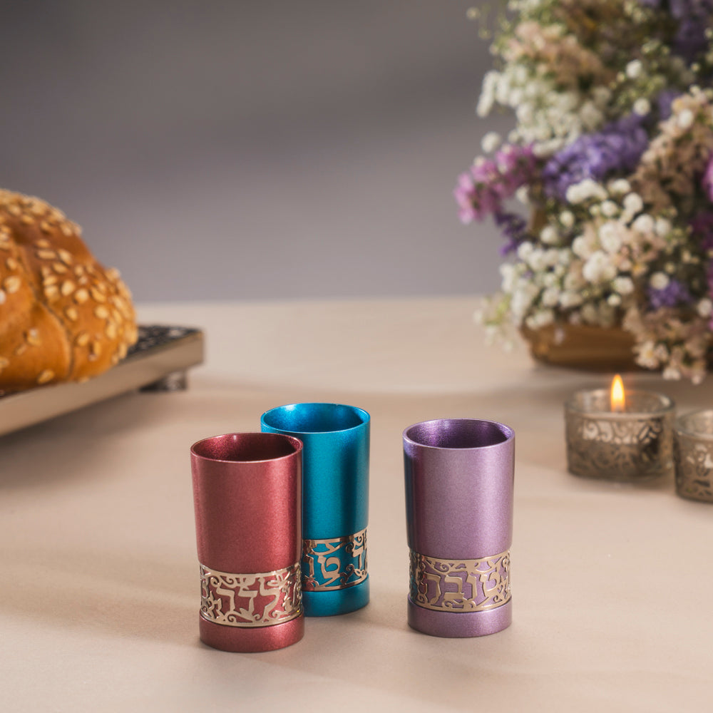 Child's Kiddush Cup – Anodized Aluminum "Yeled Tov" and "Yalda Tova"