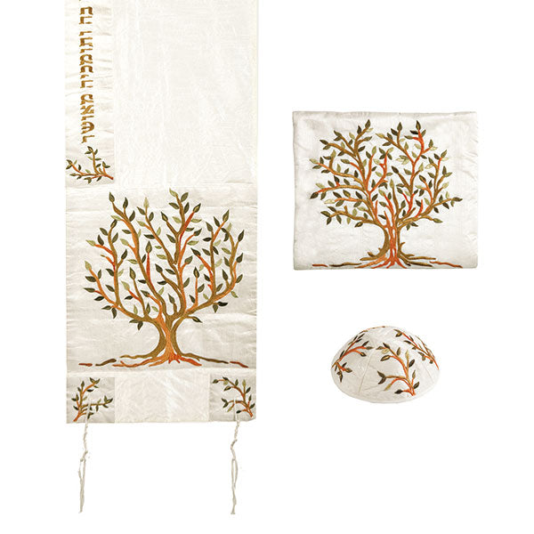 Embroidered Tallit Set, Tree of Life, Green