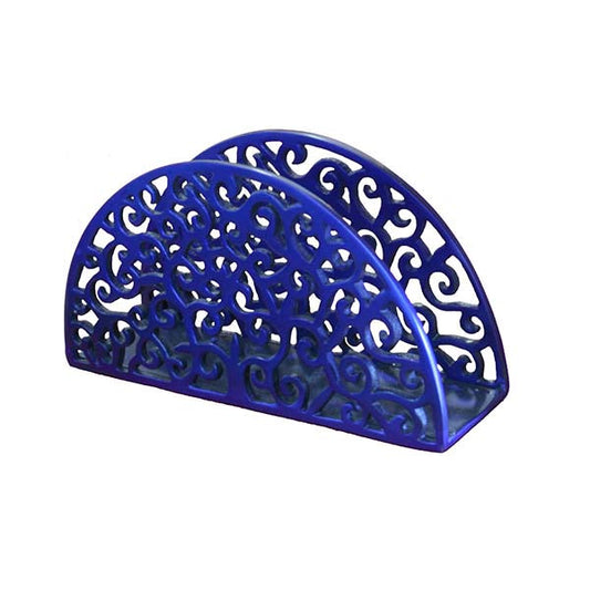 Cutout Aluminum Napkin Holder, Blue Scroll