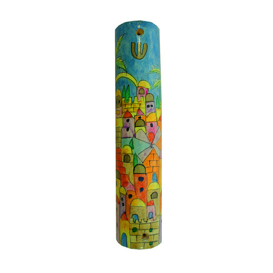 Hand Painted Wood Mezuzah Case, Jerusalem