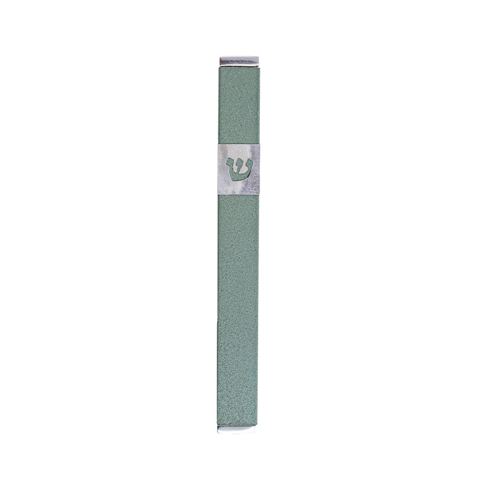 Modern Metal Mezuzah Case, Dark Green, 6"