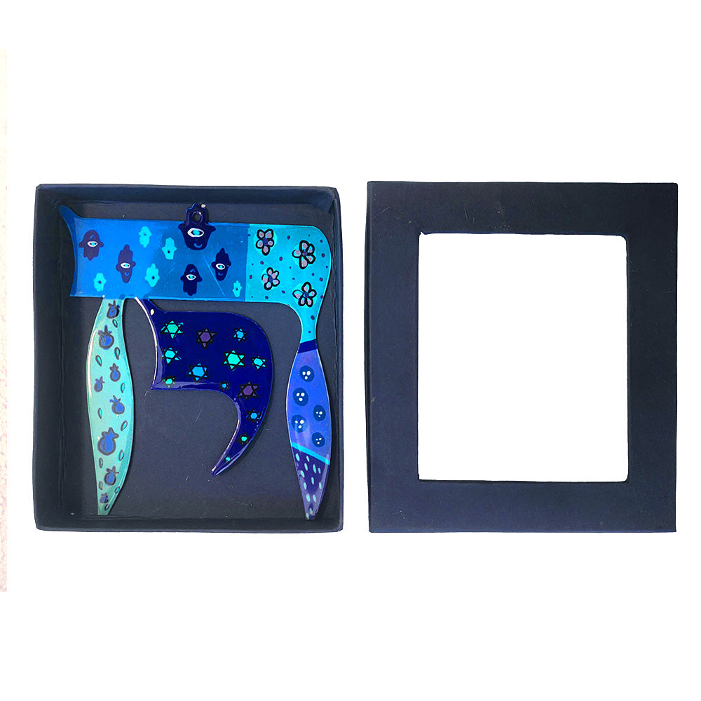 Hand Painted Metal Chai Wall Hanging, Blue