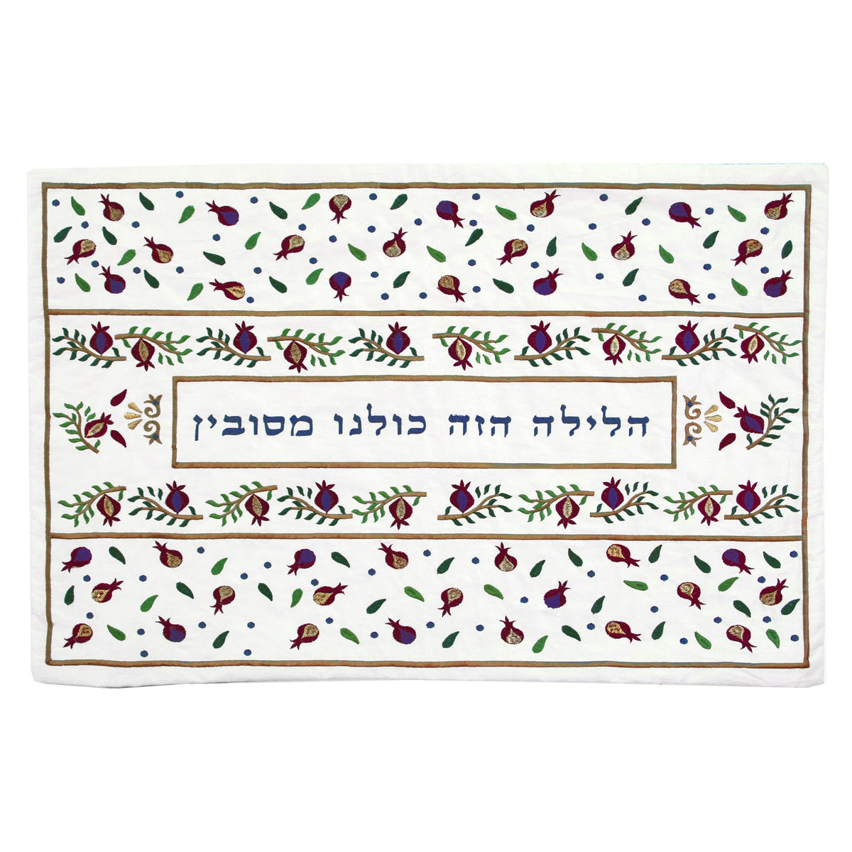 Embroidered Cotton Seder Pillow Cover, Pomegranate