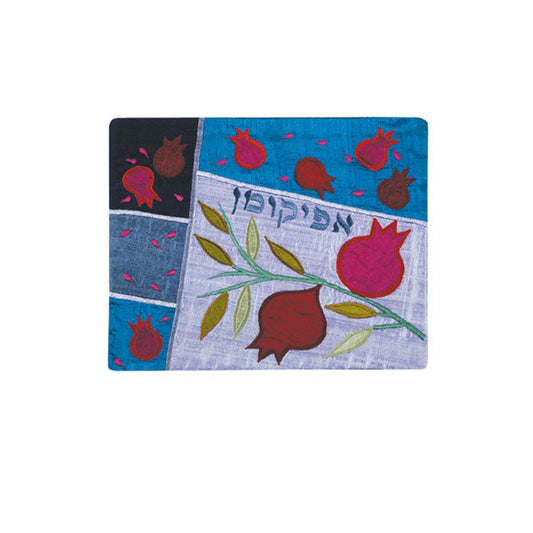 Blue Appliqued Fabric Afikoman Cover, Pomegranate