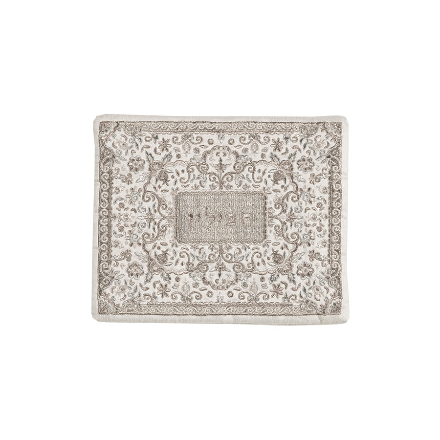 Embroidered Silk Tefillin Bag, Silver